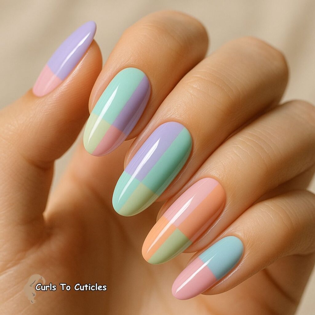 Pastel Color Block Spring Nails Design
