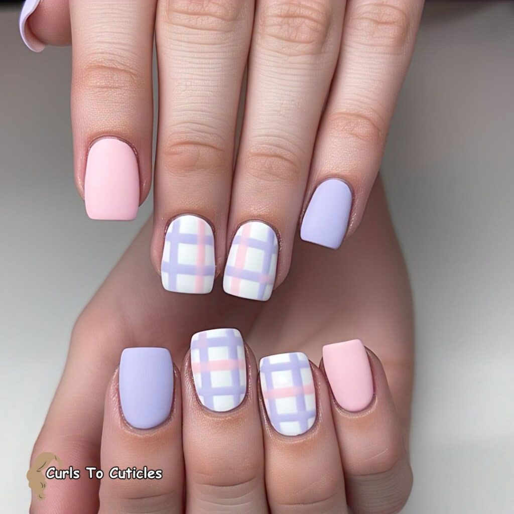 Pastel Gingham Spring Nails Design