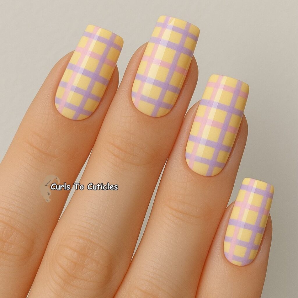 Pastel Plaid spring nail designs
