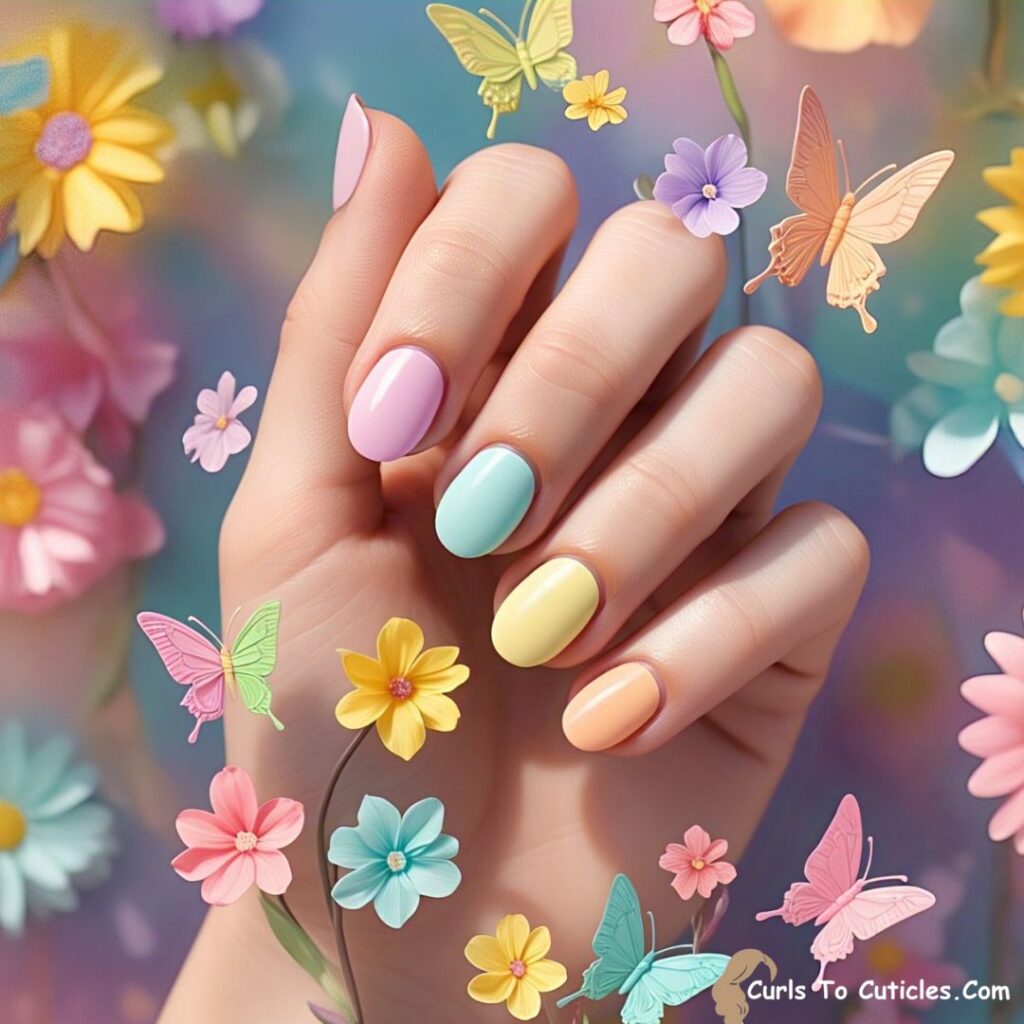 Pastel Rainbow spring nail designs