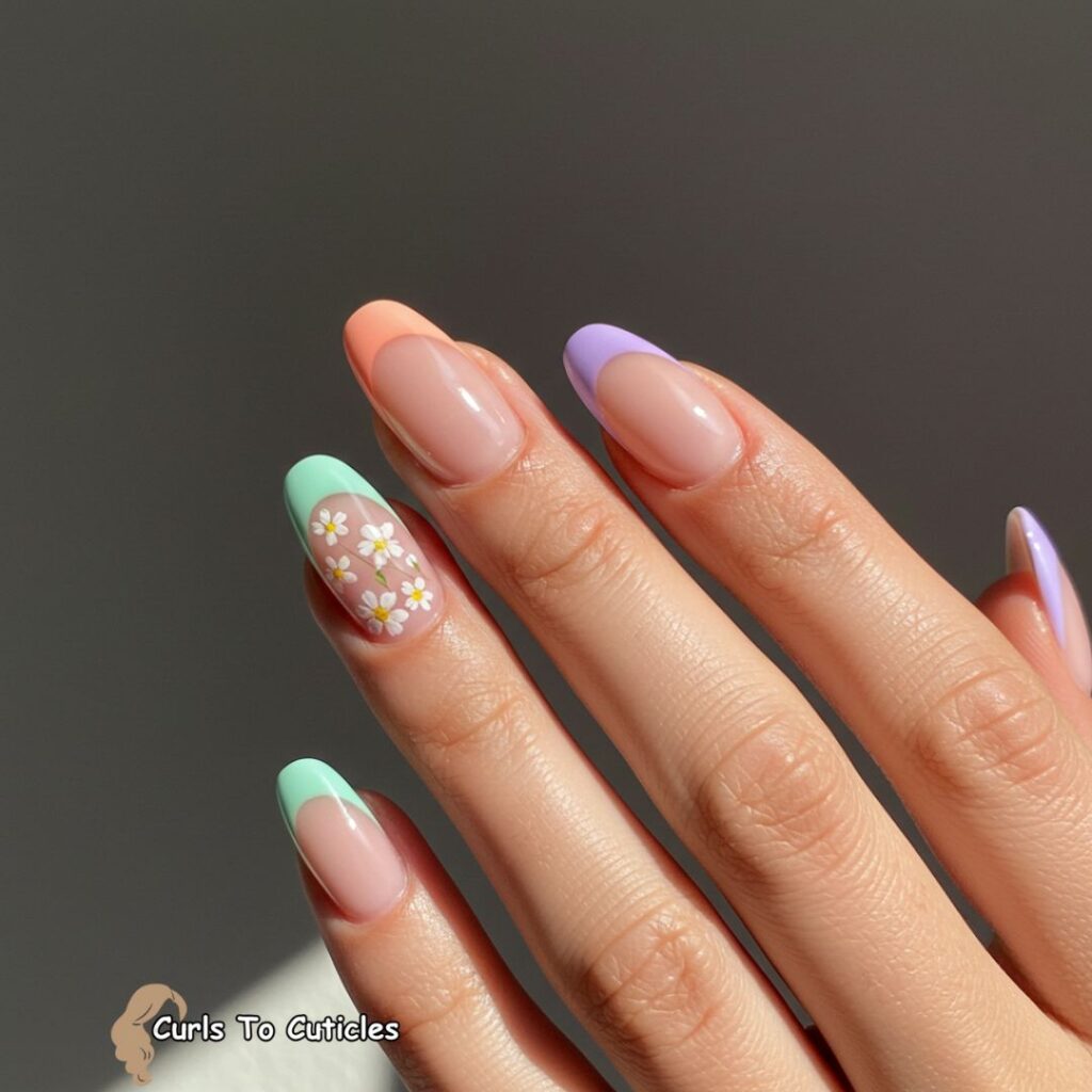 Pastel Tips with Floral Accents spring nail designs