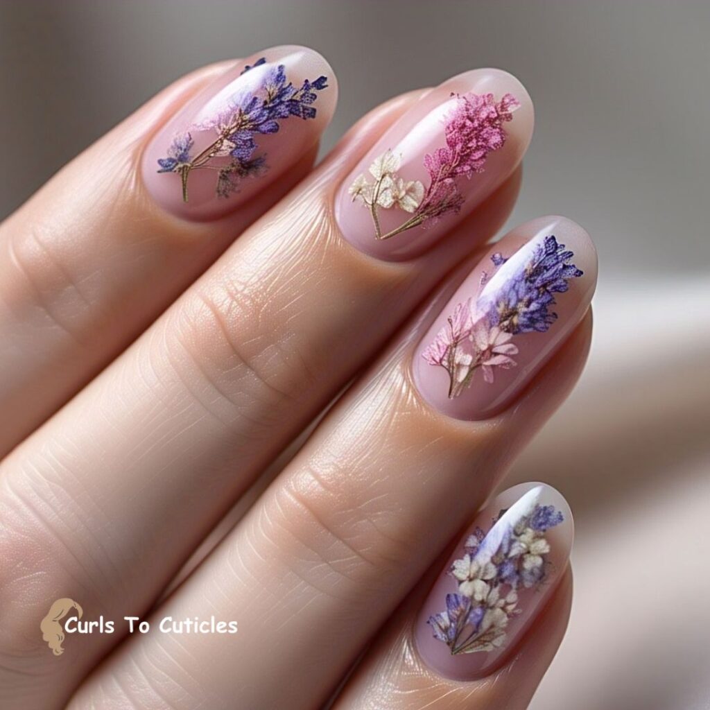 Pressed Flower Nail Art Wedding Nail Design
