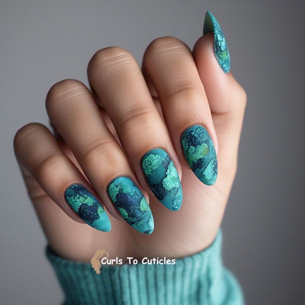 Raw Stone Texture Turquoise inspired nail design