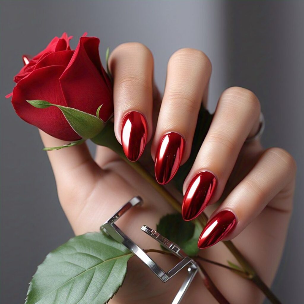 Red Chrome trendy nails