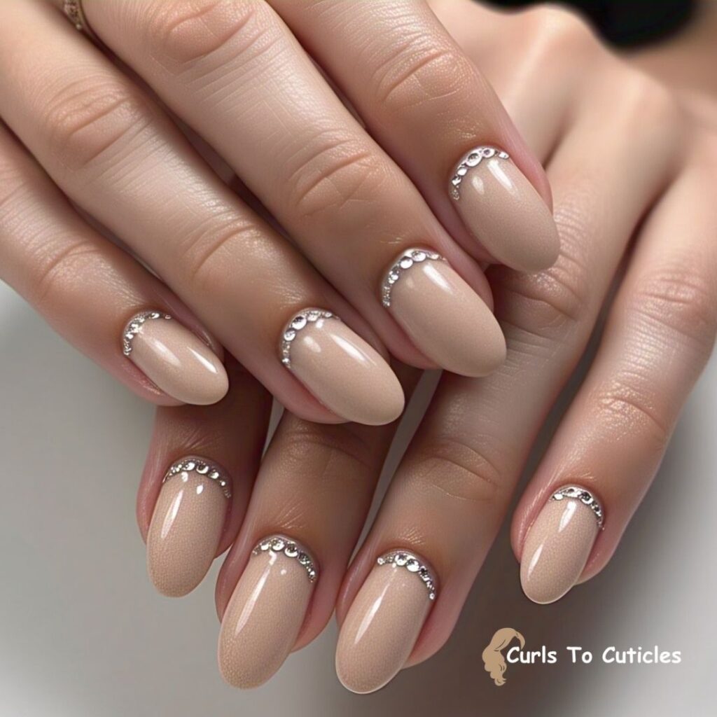 Rhinestone Details nude nail design