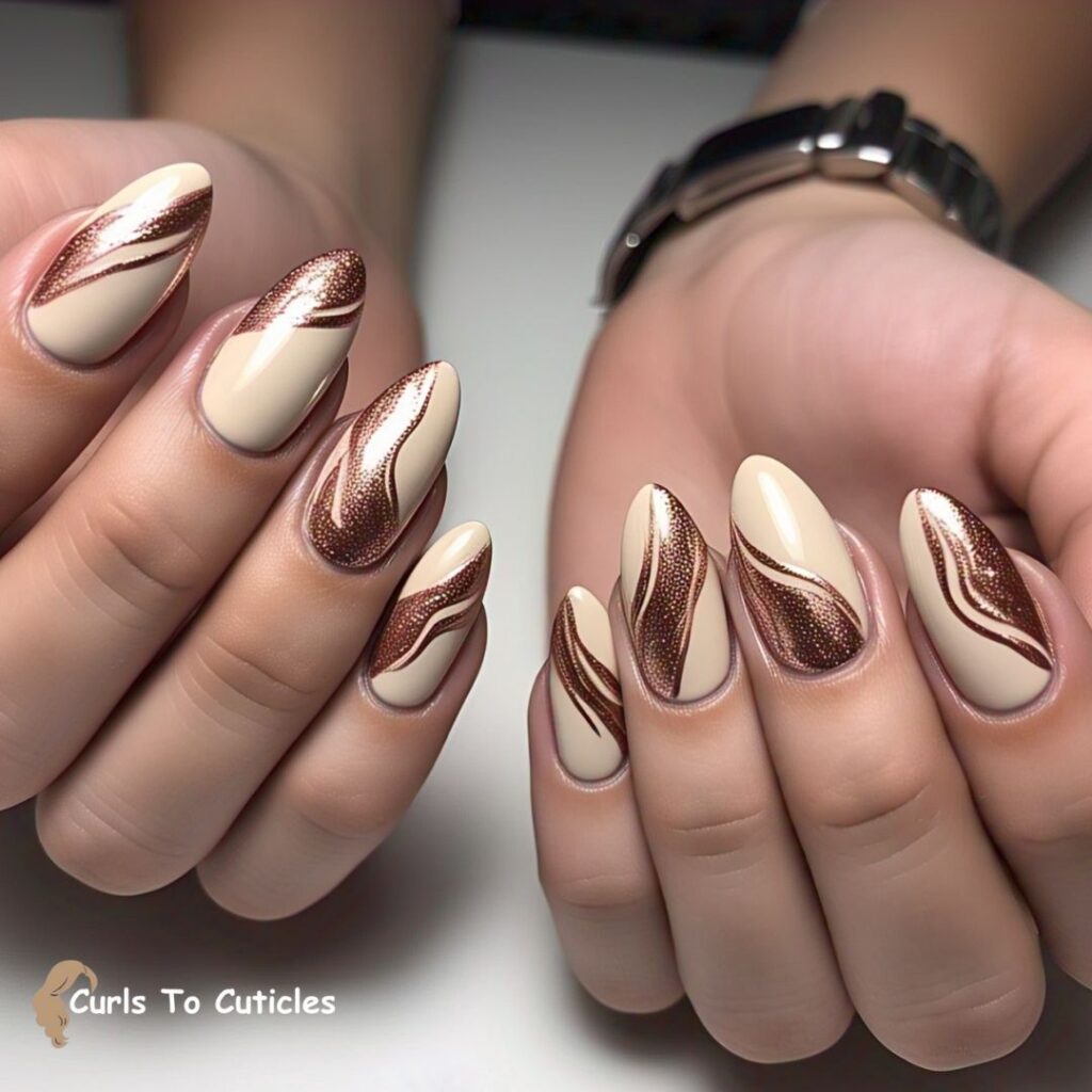 Rose Gold Chrome nude nail design