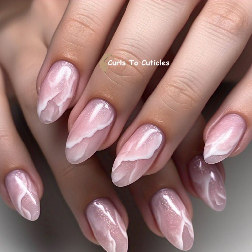 Rose Quartz Inspired Almond Nails design