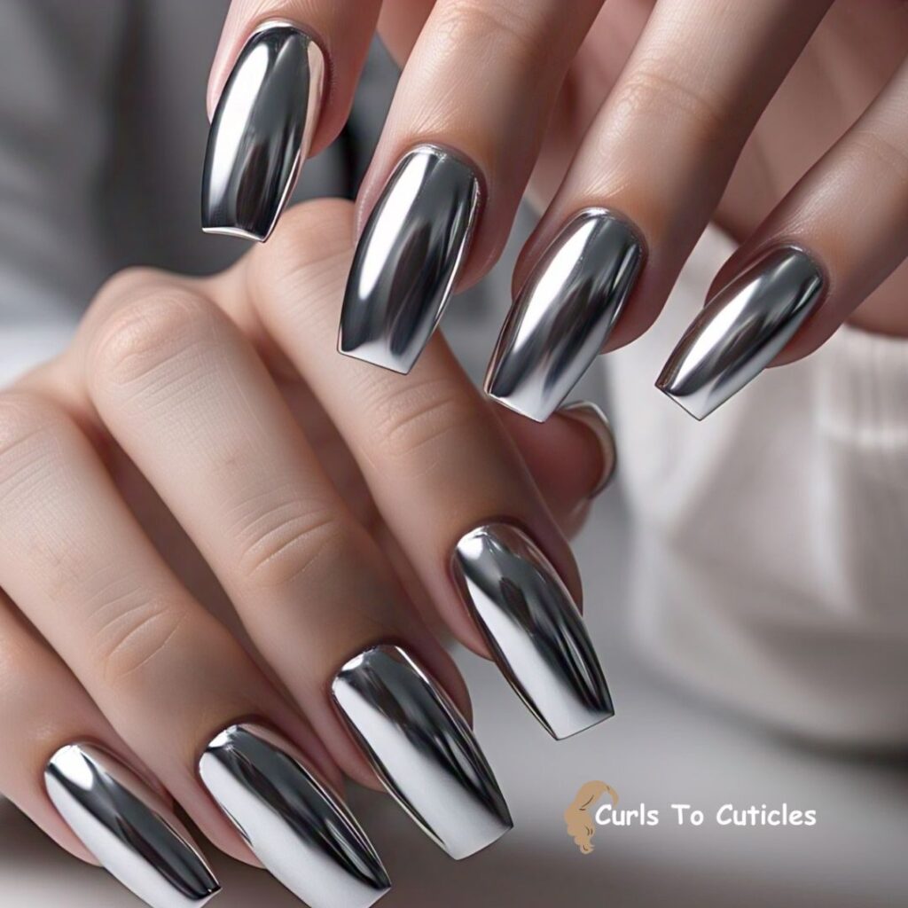 Silver Chrome Wedding Nail Design