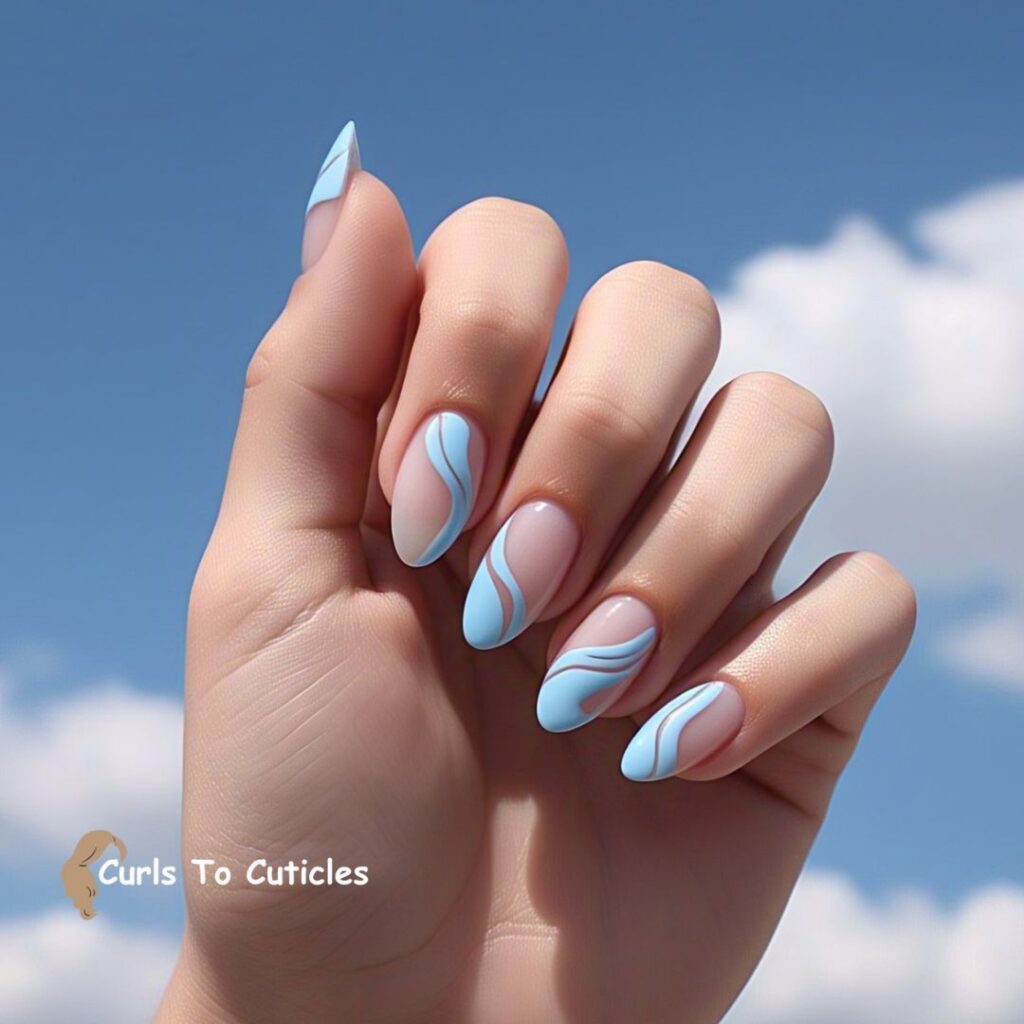 Sky Blue Swirls summer nails design