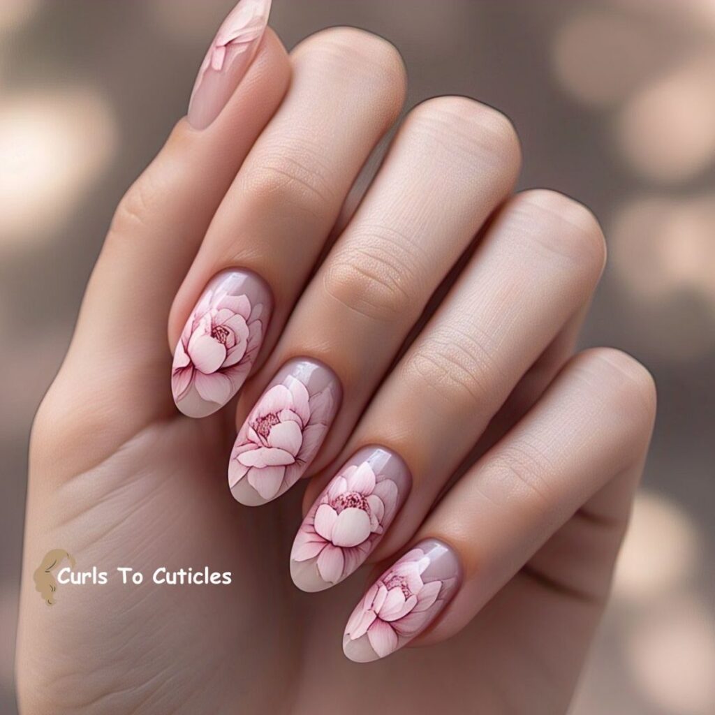 Soft Peony Layers Floral Nail Art 1
