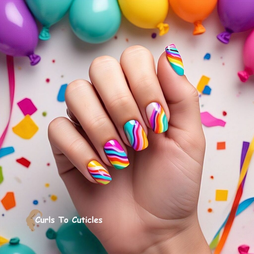 Swirly Rainbow summer nails design 1