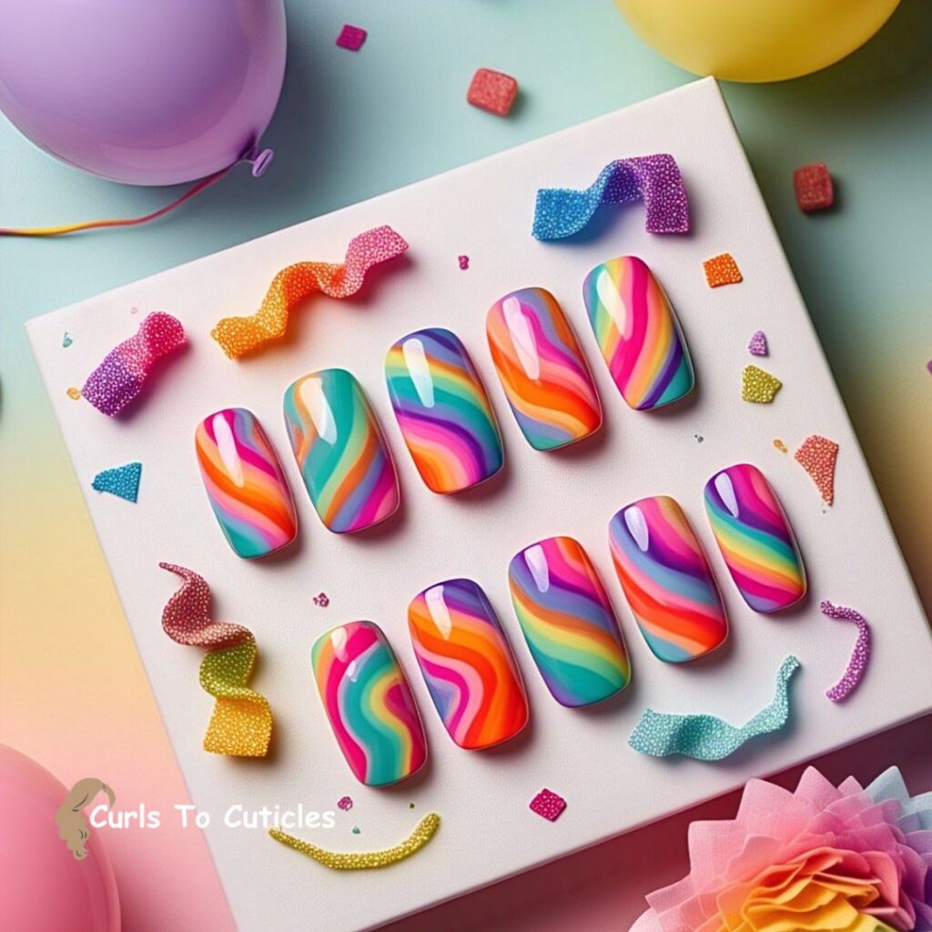 Swirly Rainbow summer nails design 2
