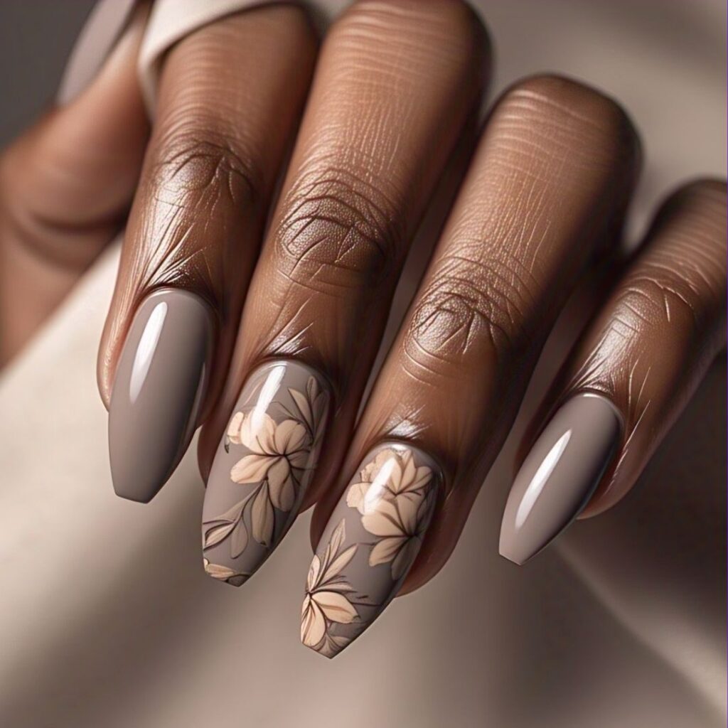 Taupe Stiletto nude nail design