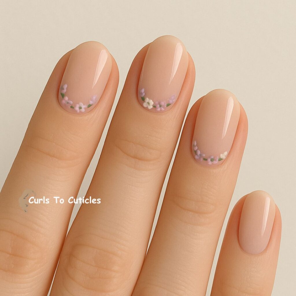 Tiny Floral Crescent Moons floral nail art