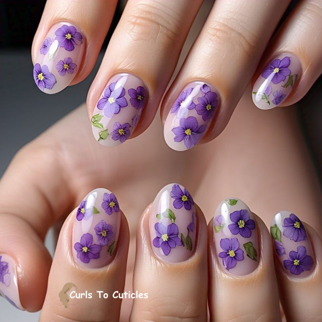 Tiny Purple Violets Floral Nail Art
