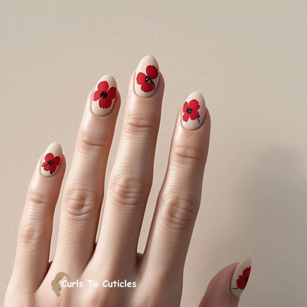 Tiny Red Poppies Floral Nail Art