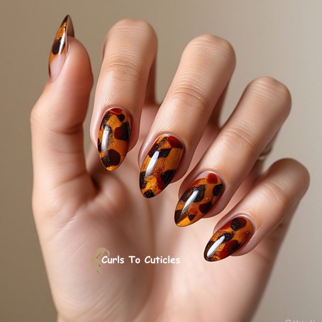 Tortoiseshell Pattern Almond Nails design