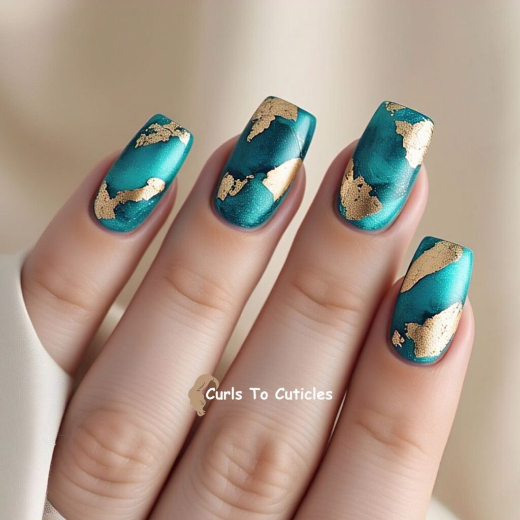 Turquoise and Gold Combo Turquoise inspired nail design