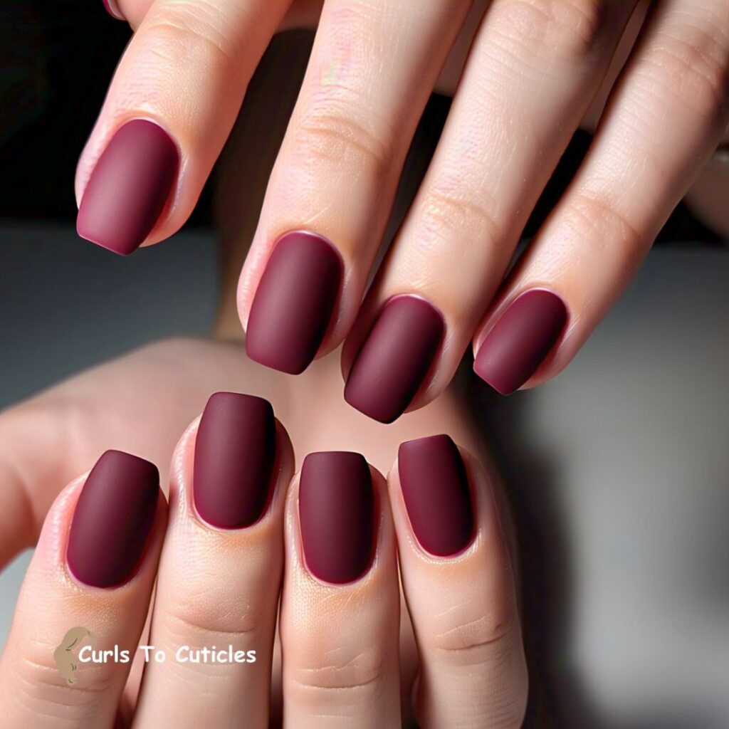 Velvet Matte Burgundy Wedding Nail Design