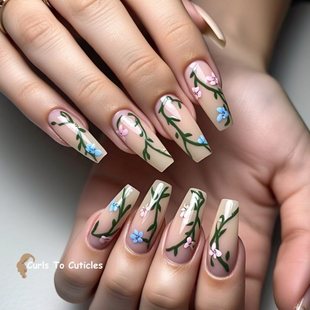 Vines and Blossoms Floral Nail Art