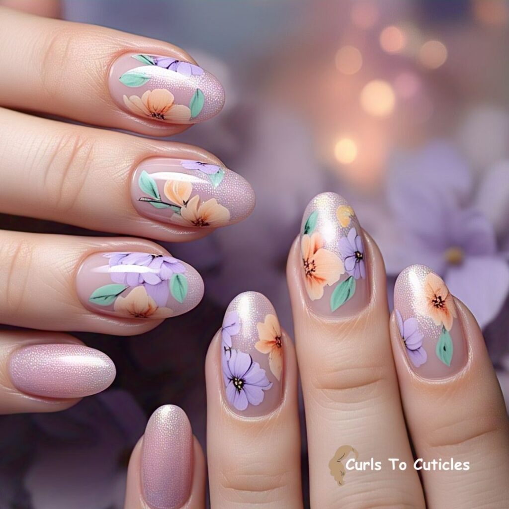 Watercolor Florals Wedding Nail Design