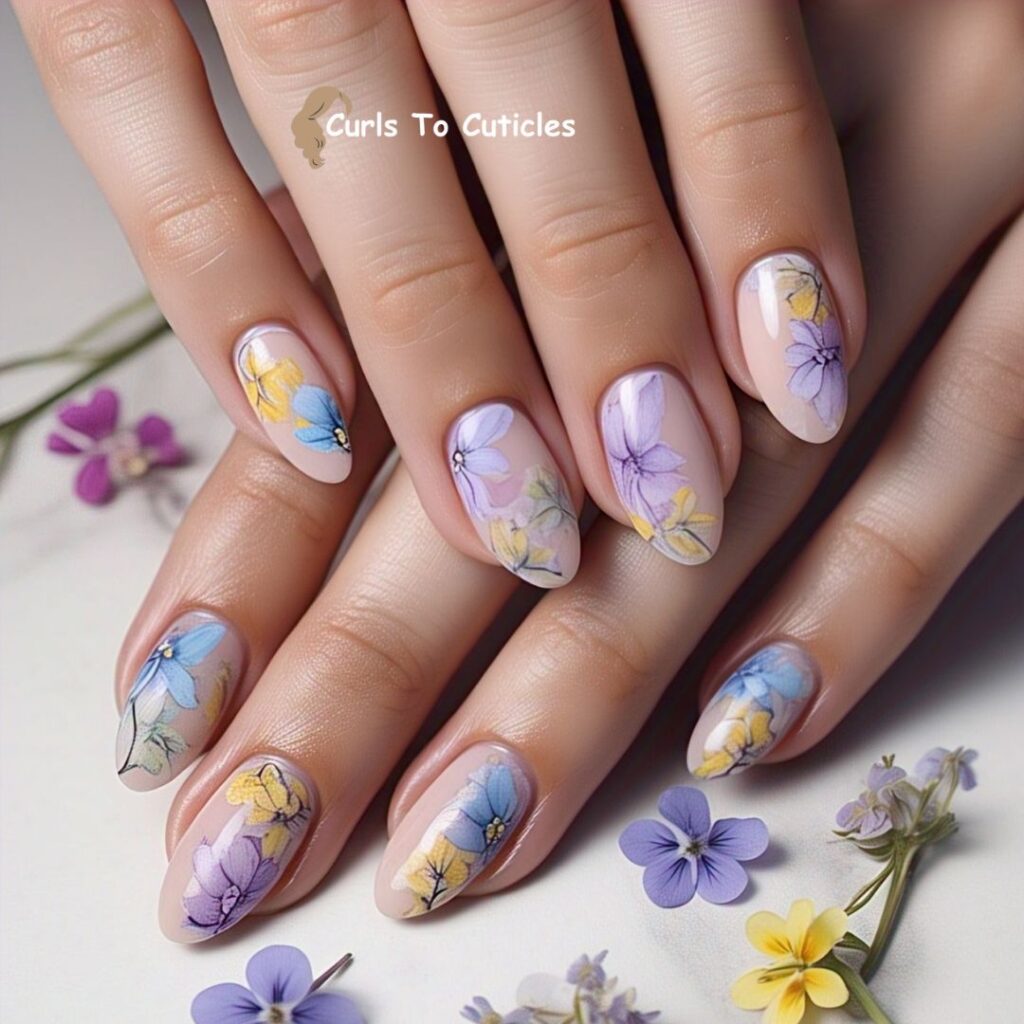 Watercolor Wildflowers Floral Nail Art