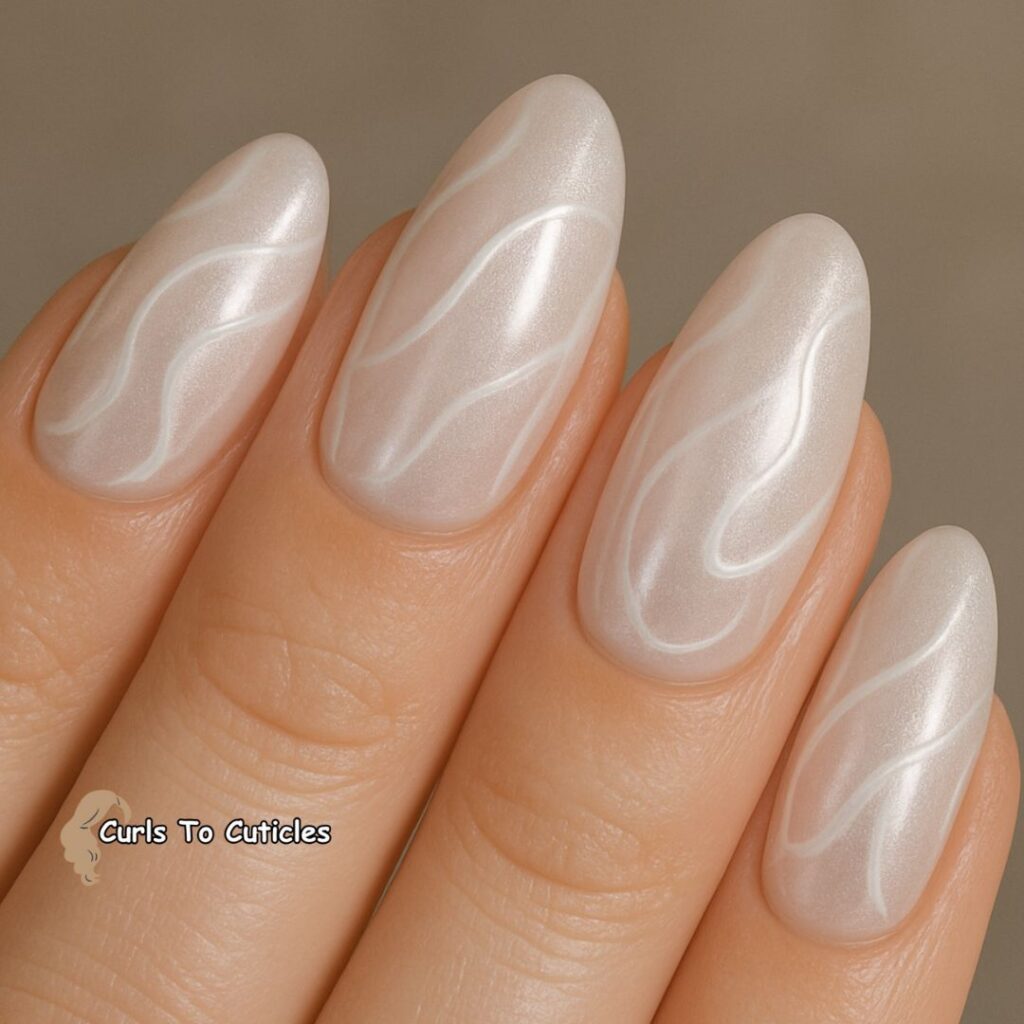 White Swirls Glaze Donut Nails Design