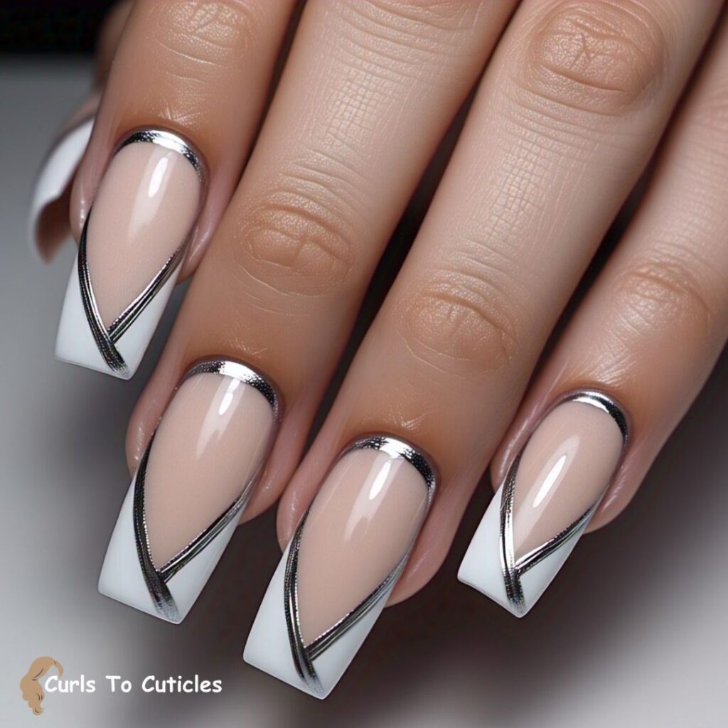 chrome lines nude nail design