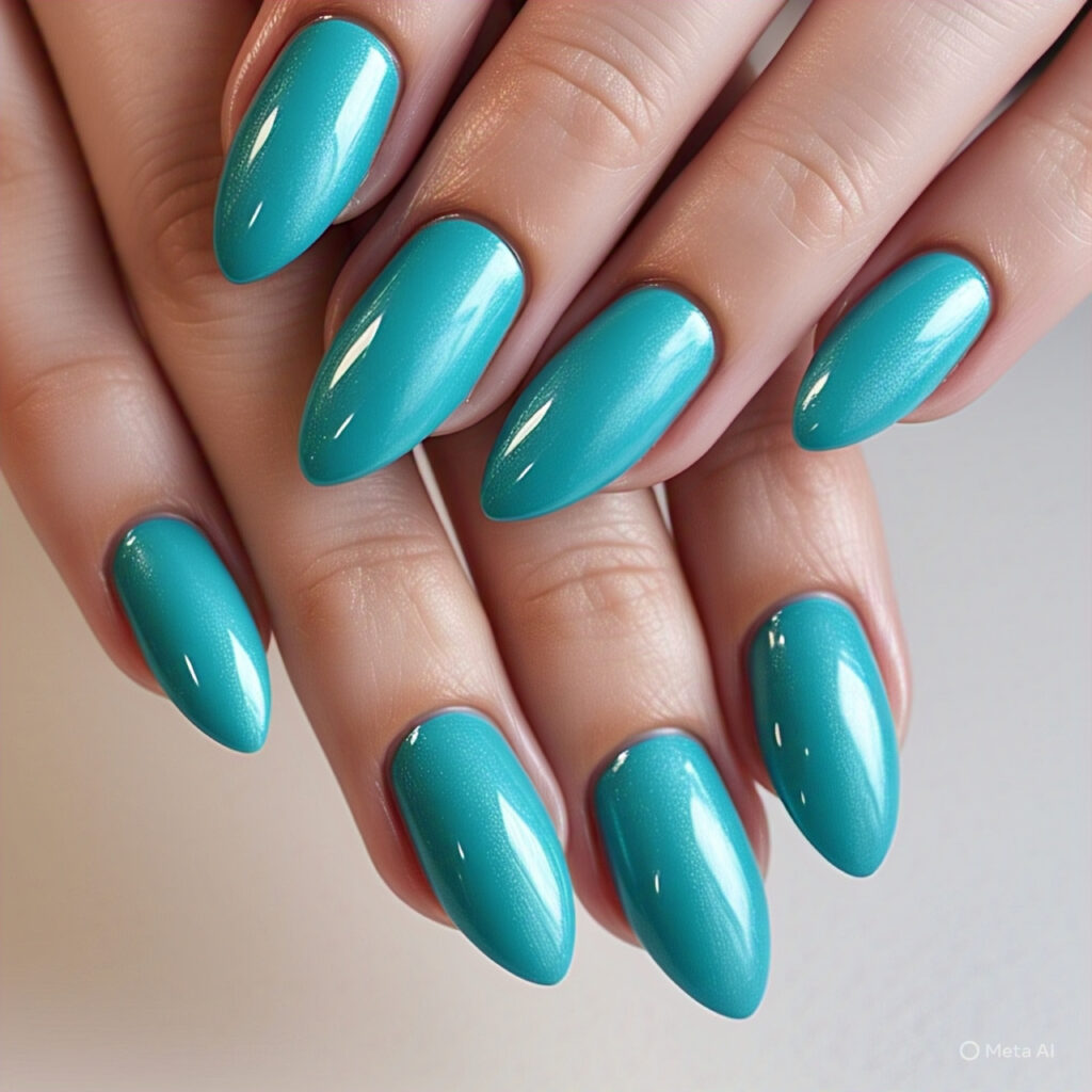 Bright Turquoise Base Turquoise inspired nail design
