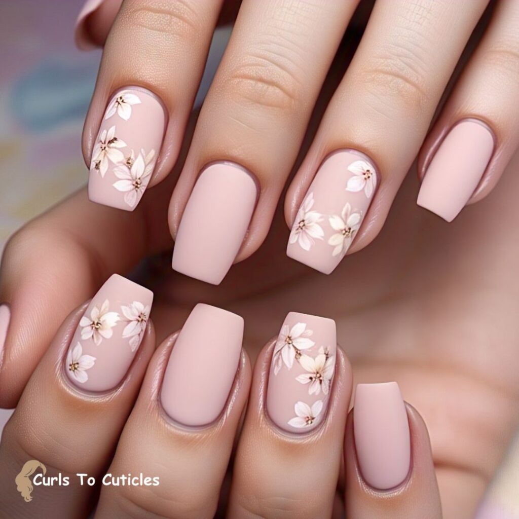 floral art nude nail design