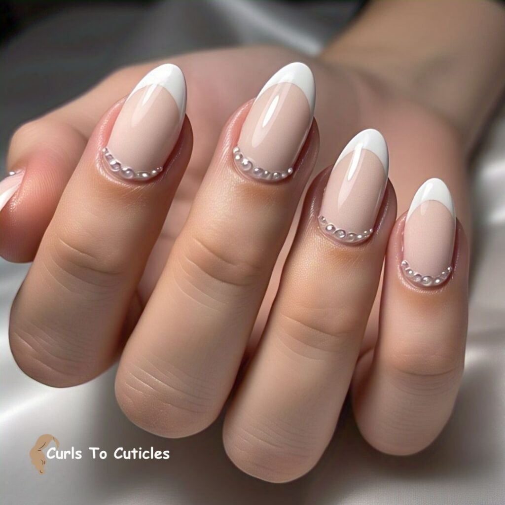french tips with pearls nude nail design