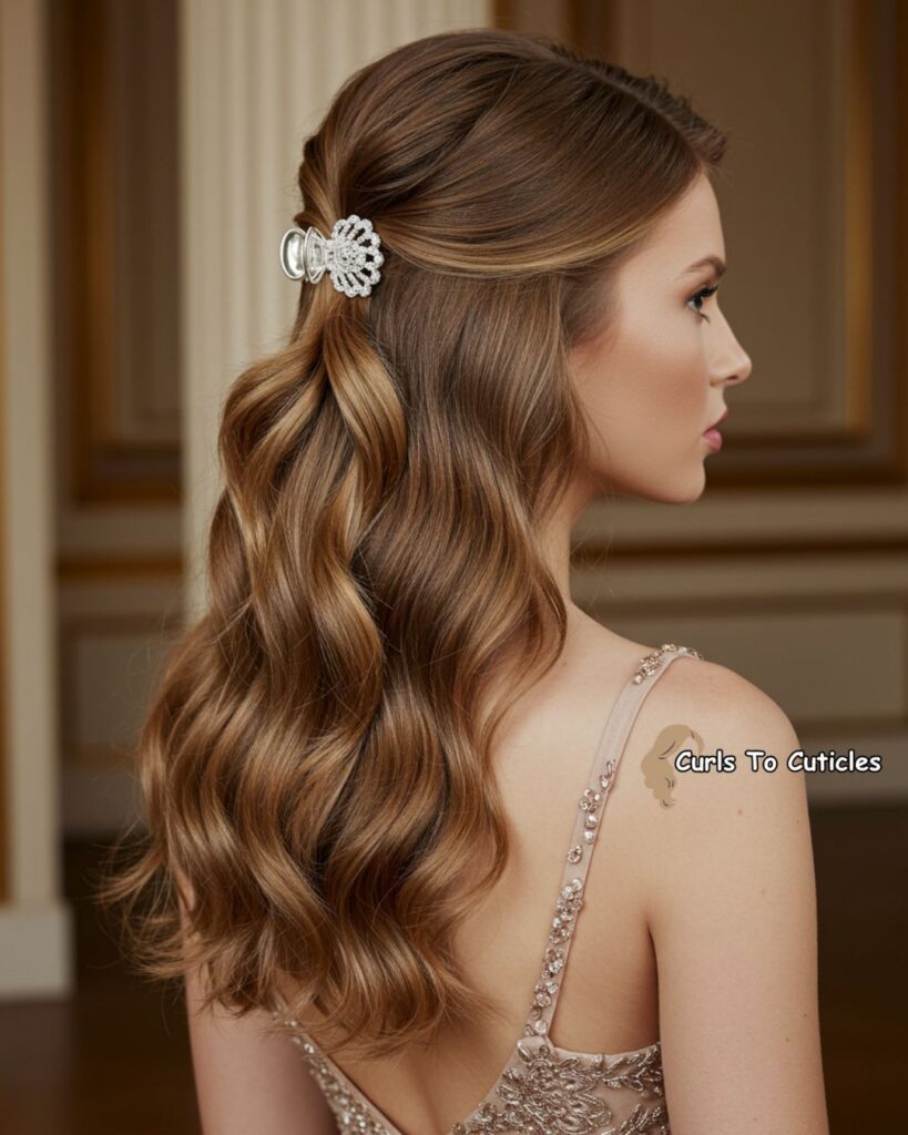 Cascading Half-Up Claw Clip Hairstyle