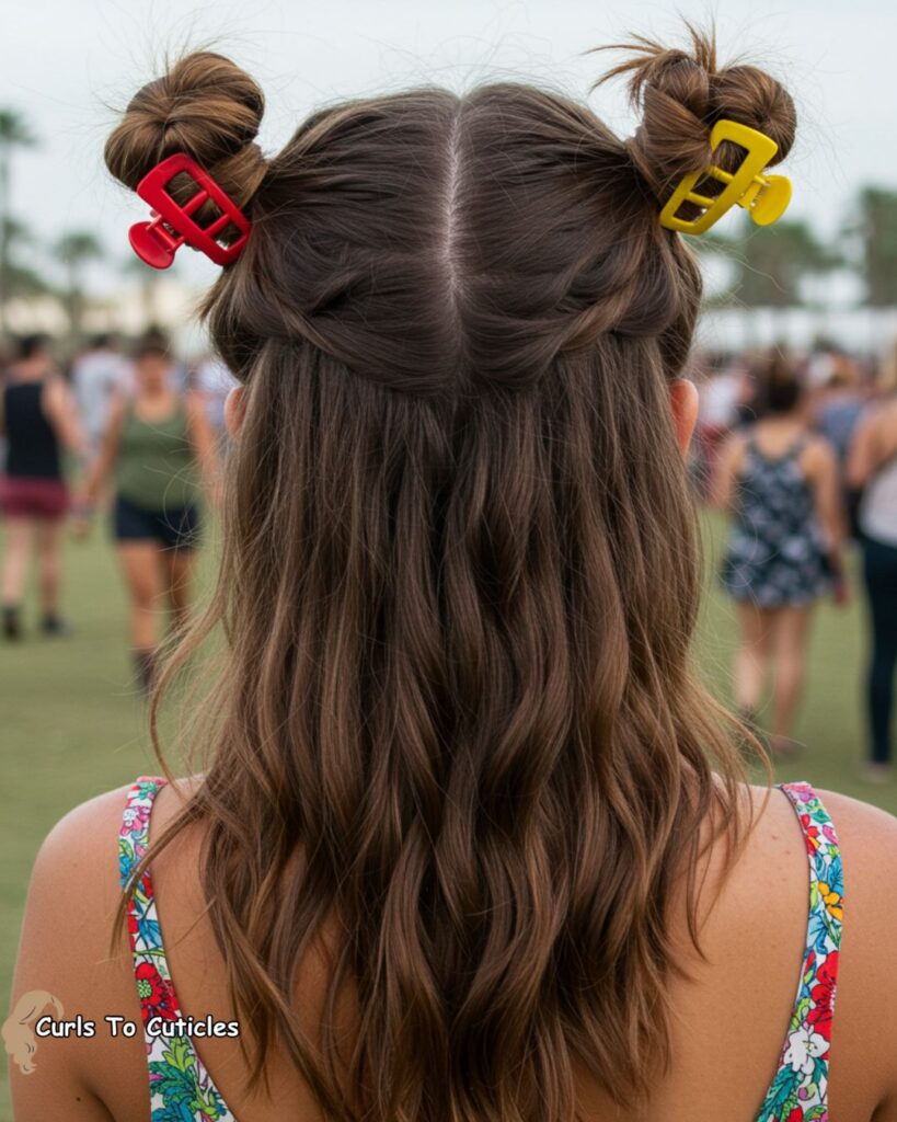 Double Bun Claw Clip Hairstyle