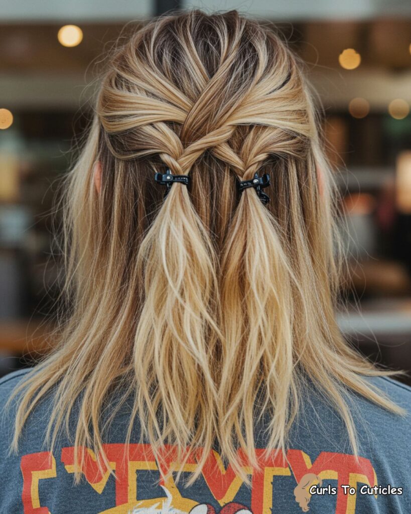 Half-Up with Crisscross Claw Clip Hairstyle