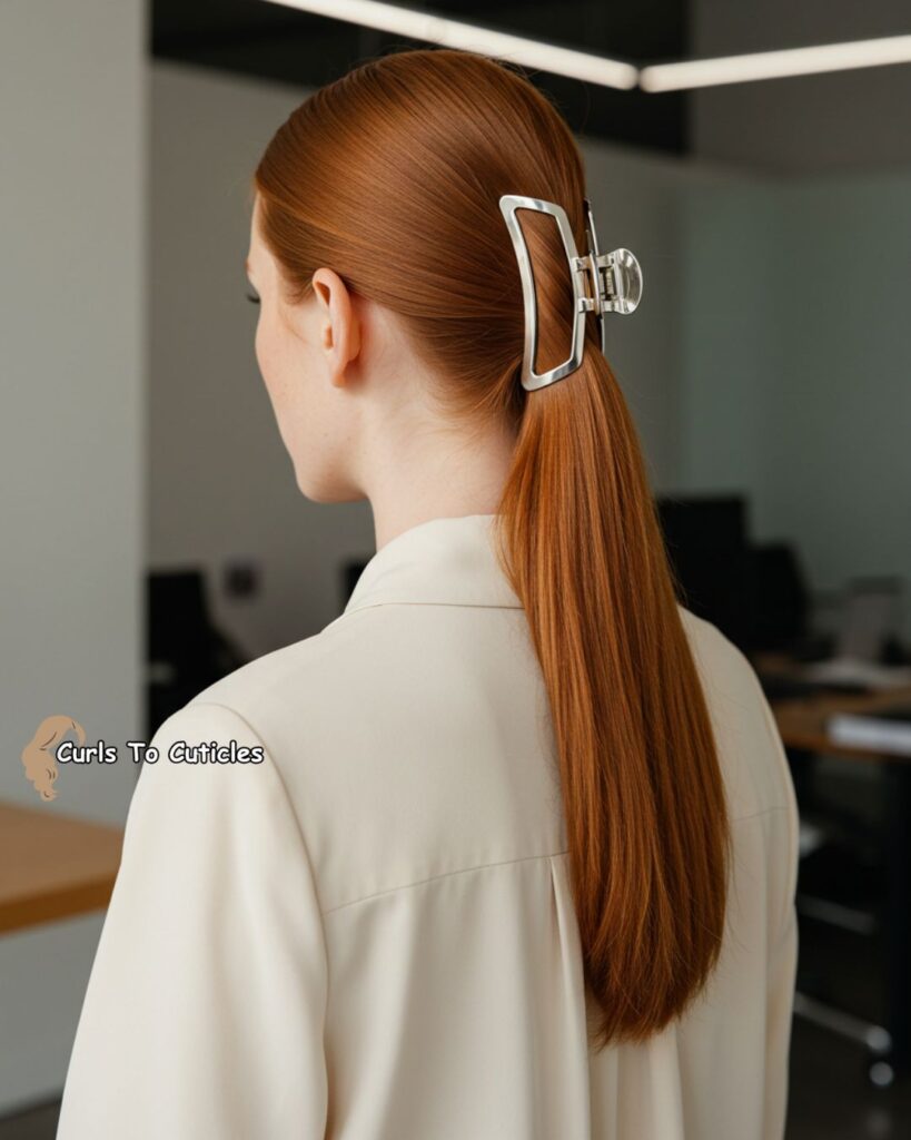 Low Ponytail Chic Claw Clip Hairstyle