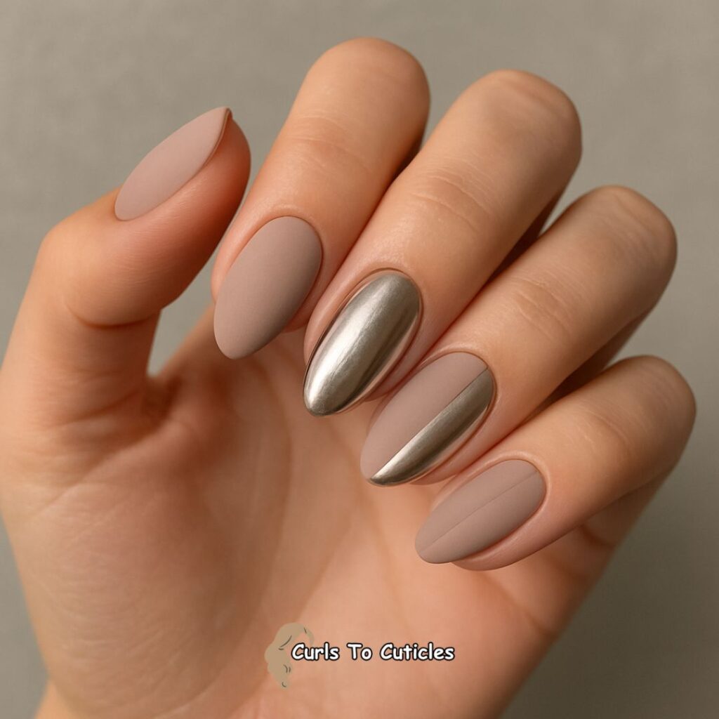 Matte & Chrome Combo Glazed Donut Nails Design