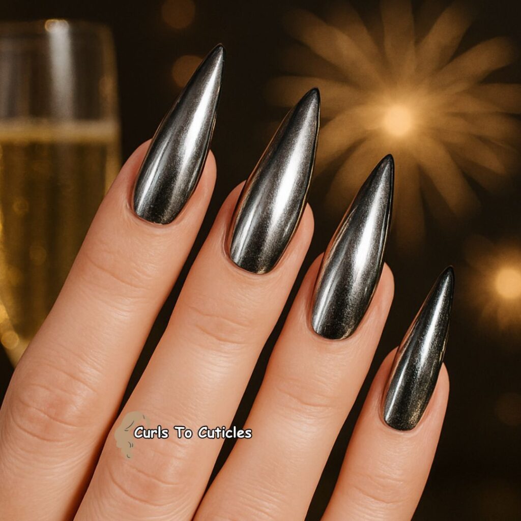 New Year’s Chrome Pop Glazed Donut Nails Design