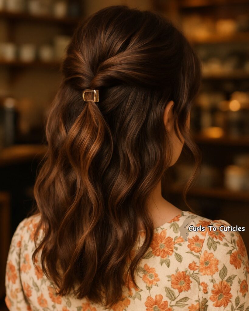 Textured Half-Up Claw Clip Hairstyle